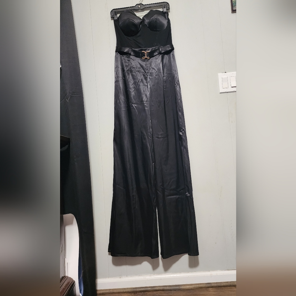 NWT Gorgeous Akira Midnight Black Satin Jumpsuit 😍 - Picture 11 of 14